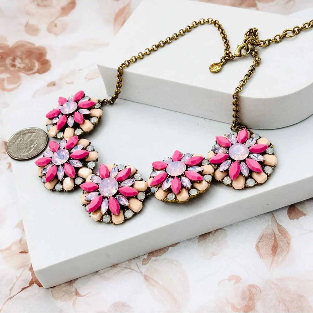 J. Crew Vintage Gold Tone Crystals Opal Multi Floral Statement Necklace - Picture 1 of 3